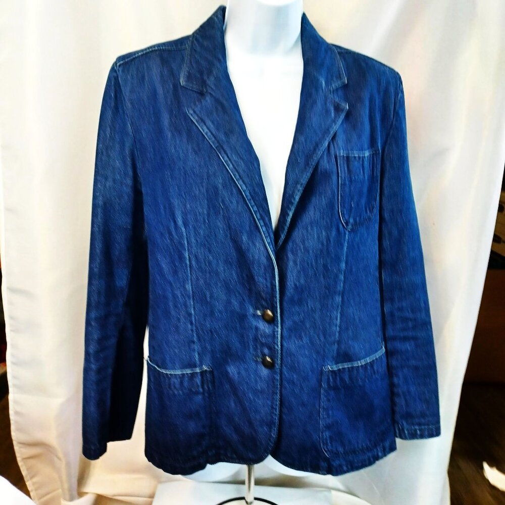 Liz Claiborne Womens Denim Blazer Jacket With Button Front & Pockets - Medium Wa